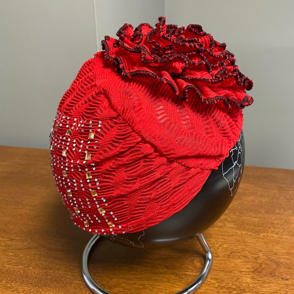 Women’s Turban Hat Cap W/ Flower & Beaded Accents